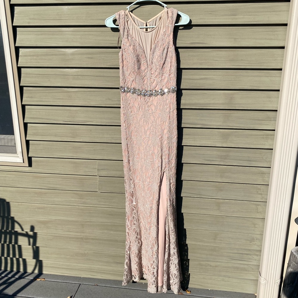City Triangles Blush Lace Maxi Dress